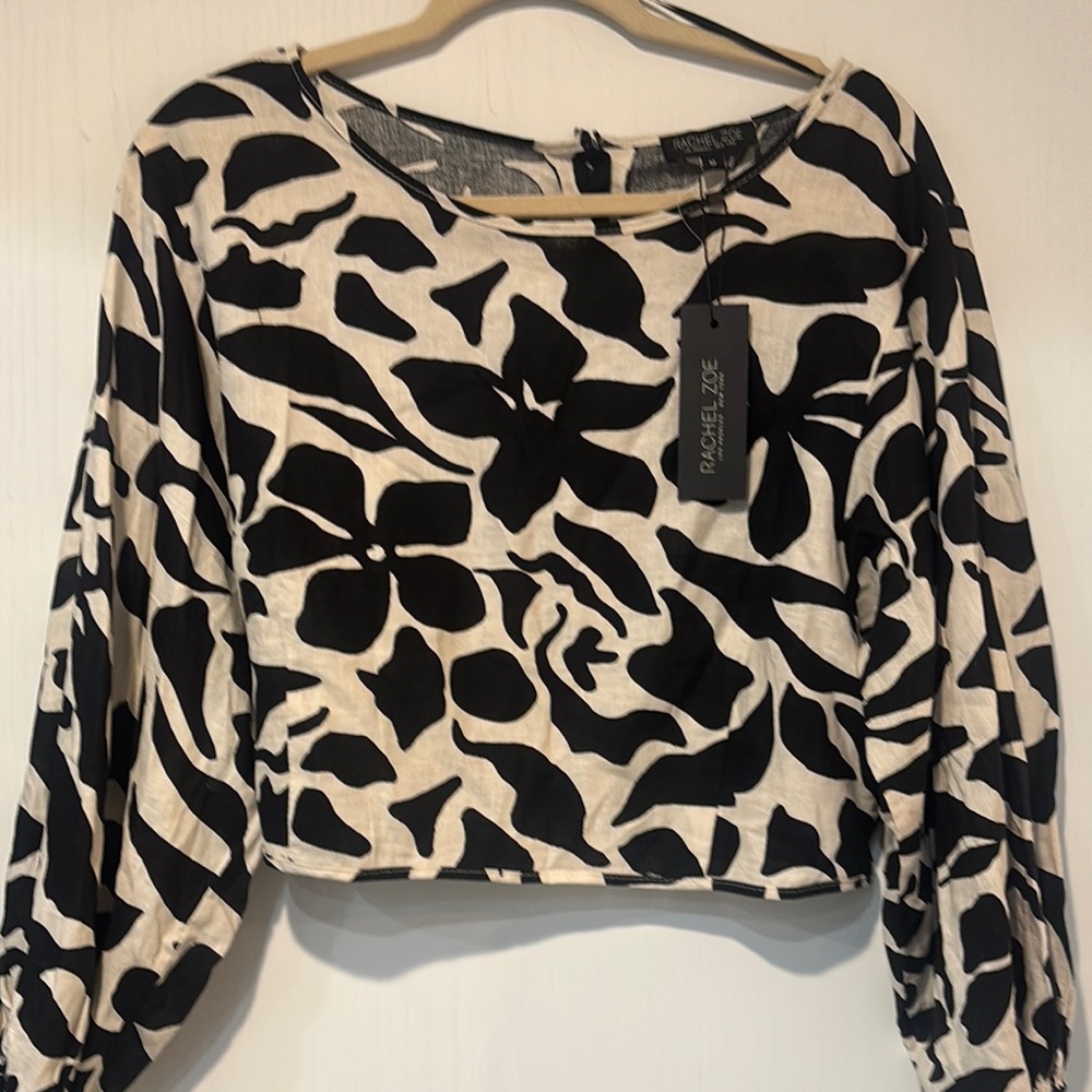 Rachel Zoe Black and Cream Floral crop Blouse